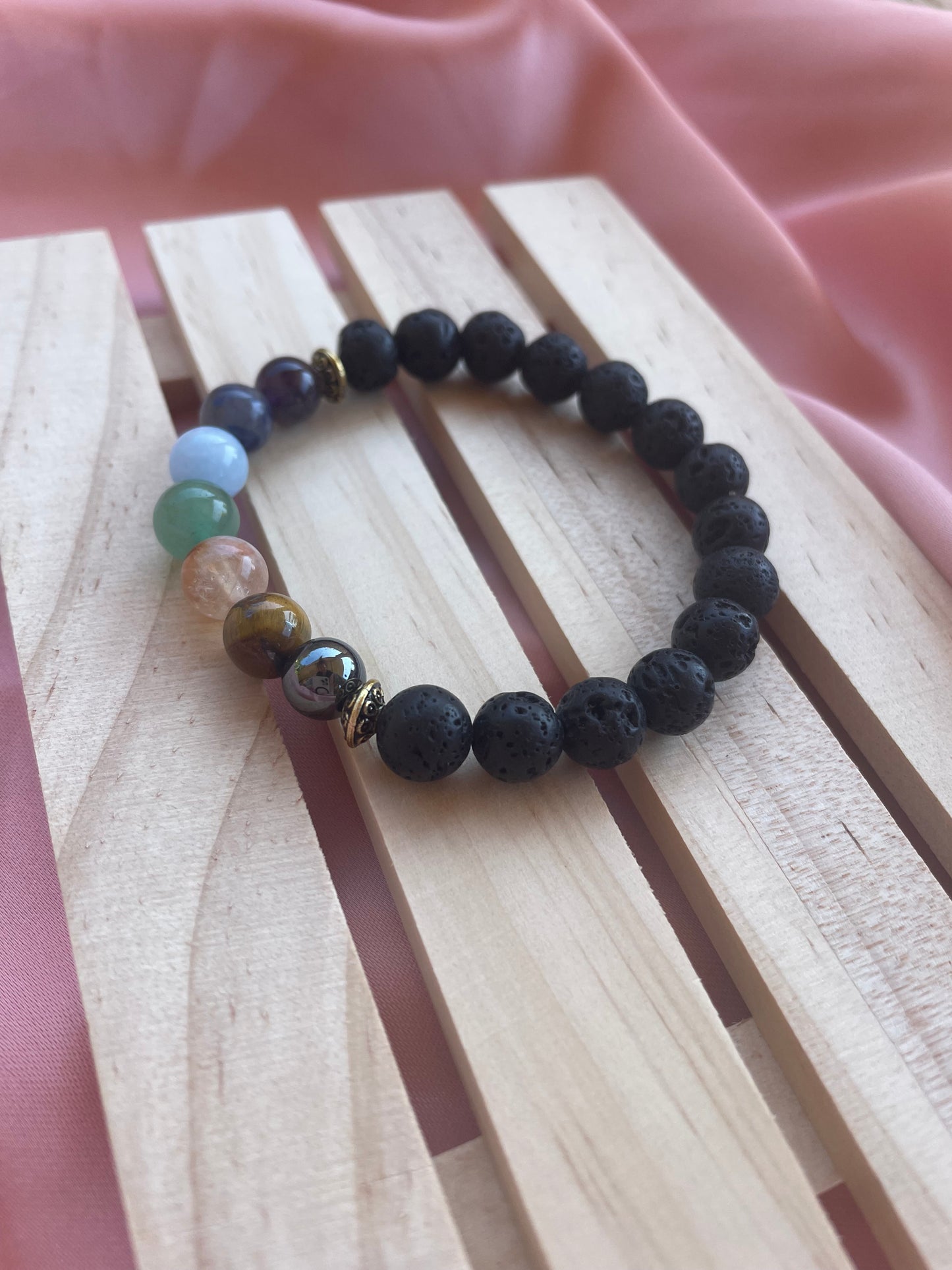 Black Lava Bead Chakra Bracelet