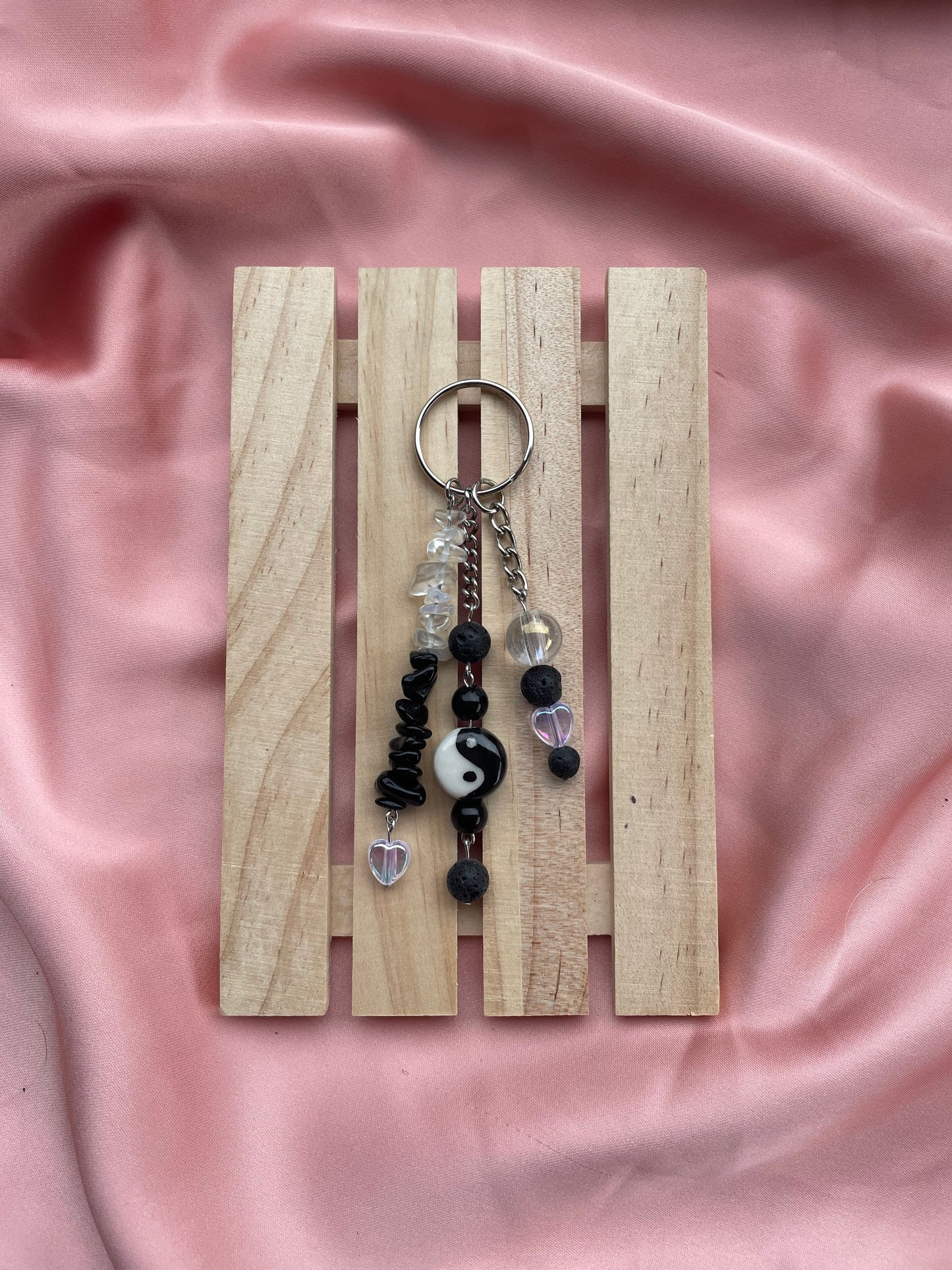 Yin & Yang with Black Tourmaline and Opalite Crystal Keychain | Bag Charm
