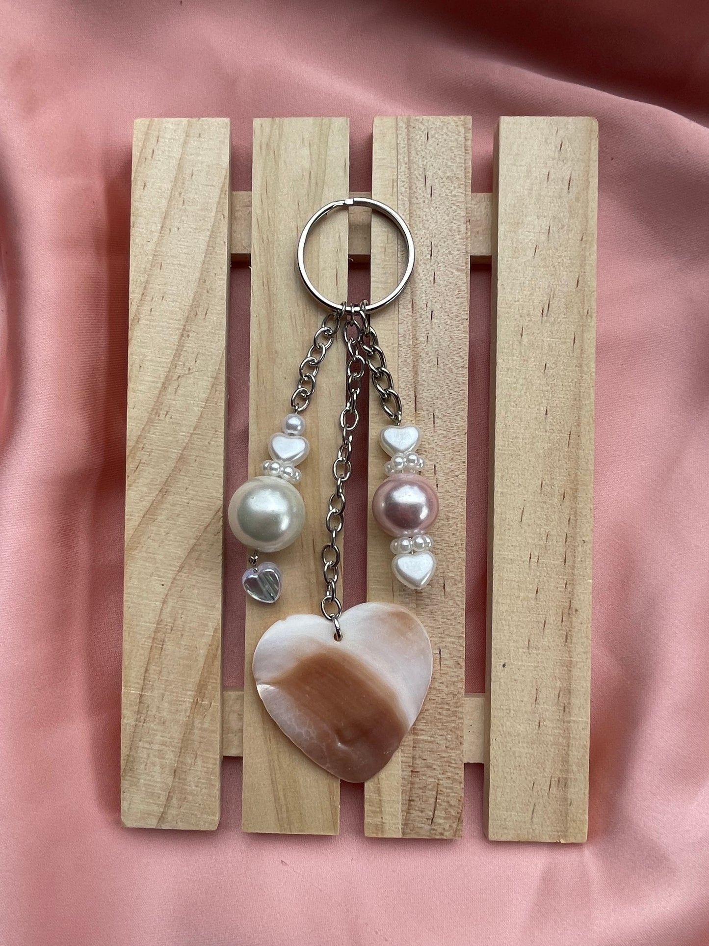 Shell Heart and Pearl Keychain | Bag Charm.