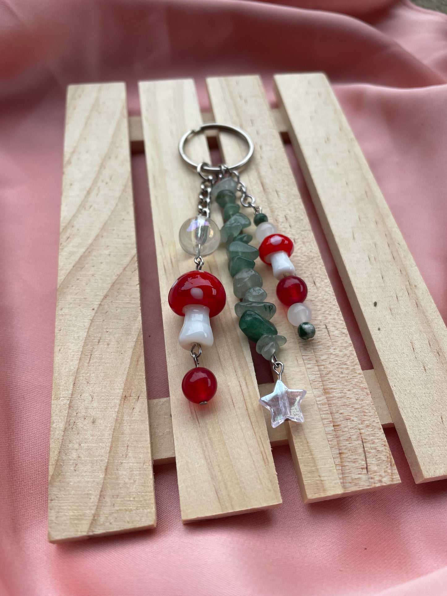 Green Aventurine & Mushroom Keychain | Bag Charm