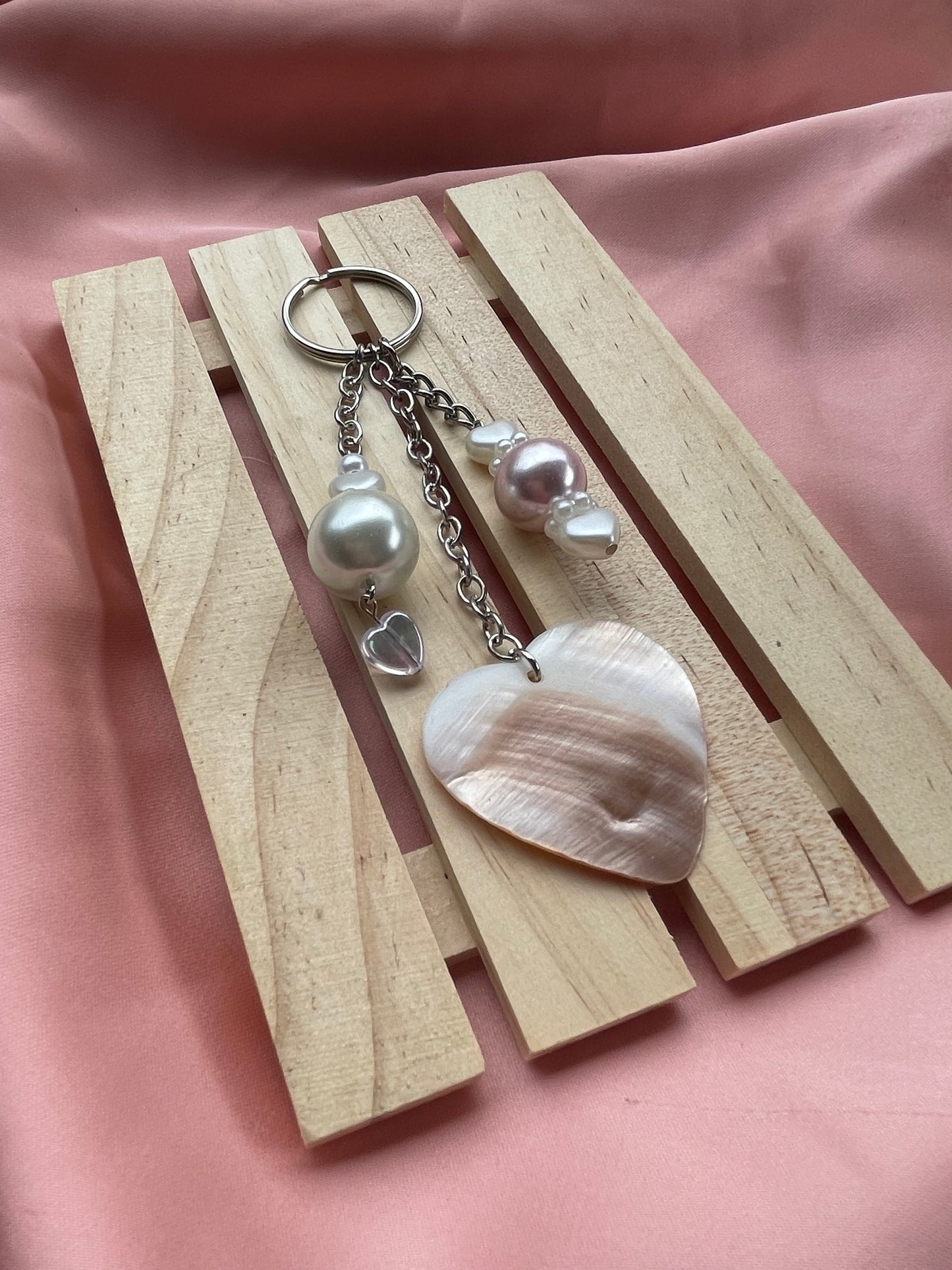 Shell Heart and Pearl Keychain | Bag Charm.