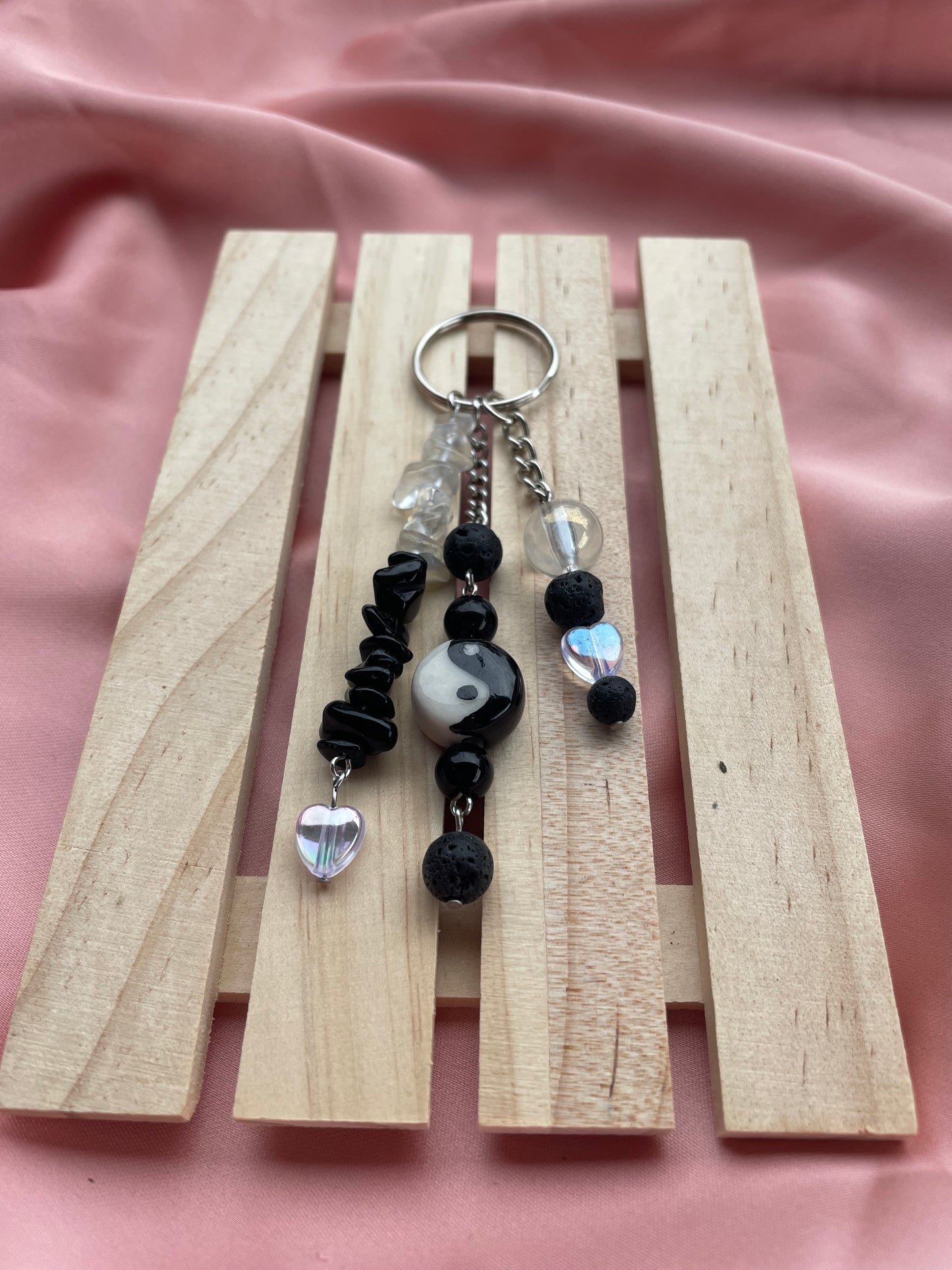 Yin & Yang with Black Tourmaline and Opalite Crystal Keychain | Bag Charm