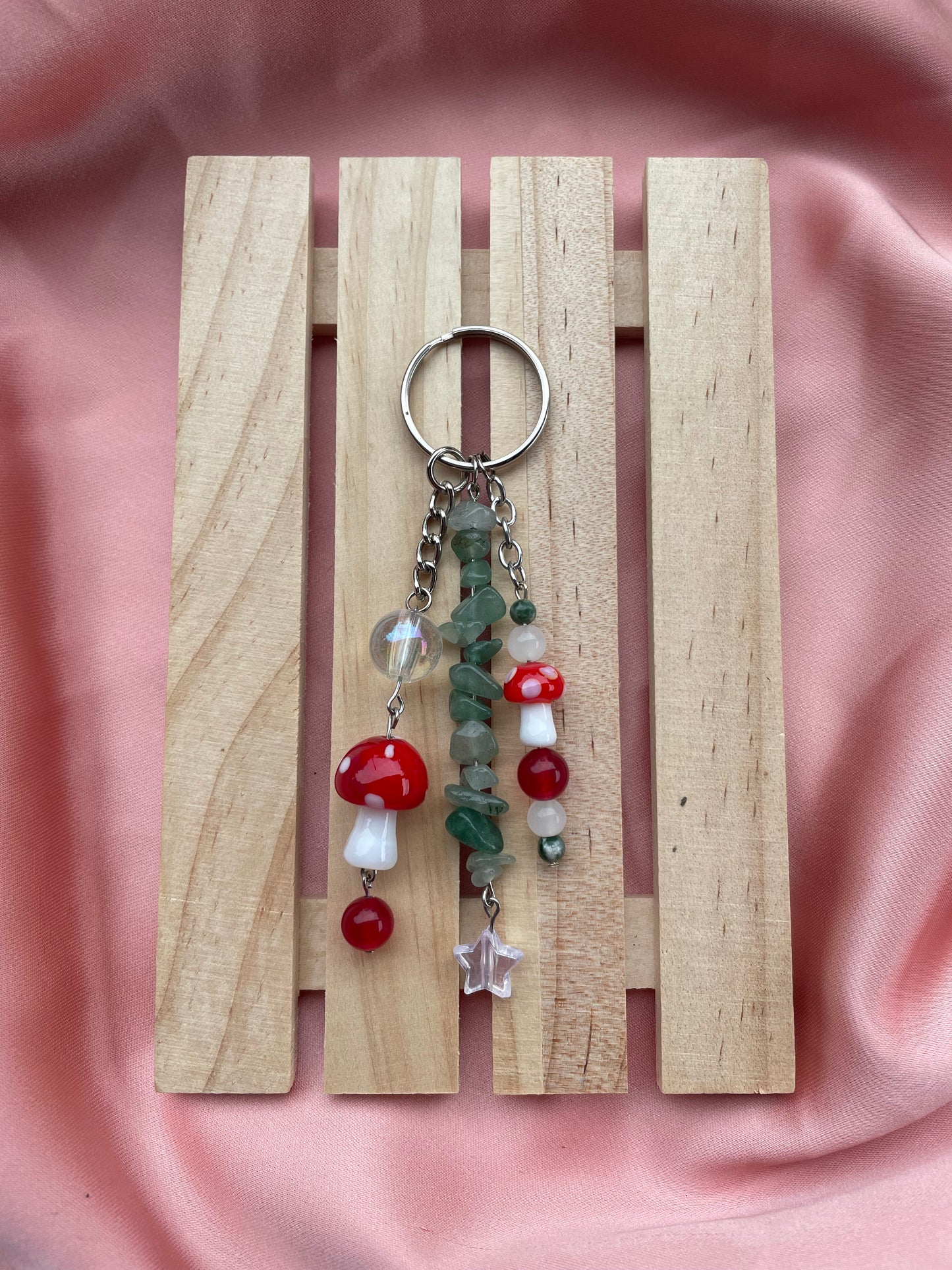Green Aventurine & Mushroom Keychain | Bag Charm