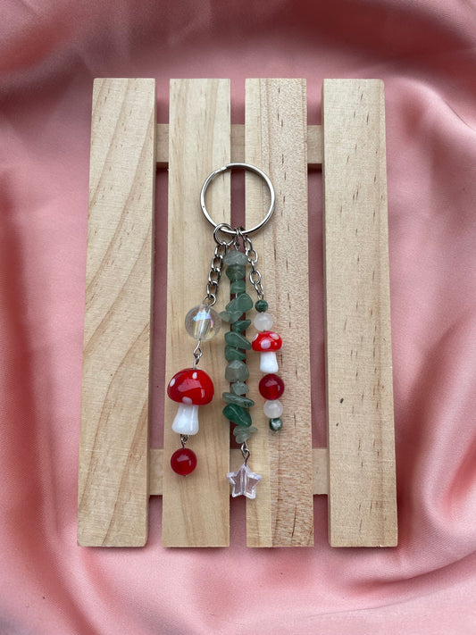 Green Aventurine & Mushroom Keychain | Bag Charm