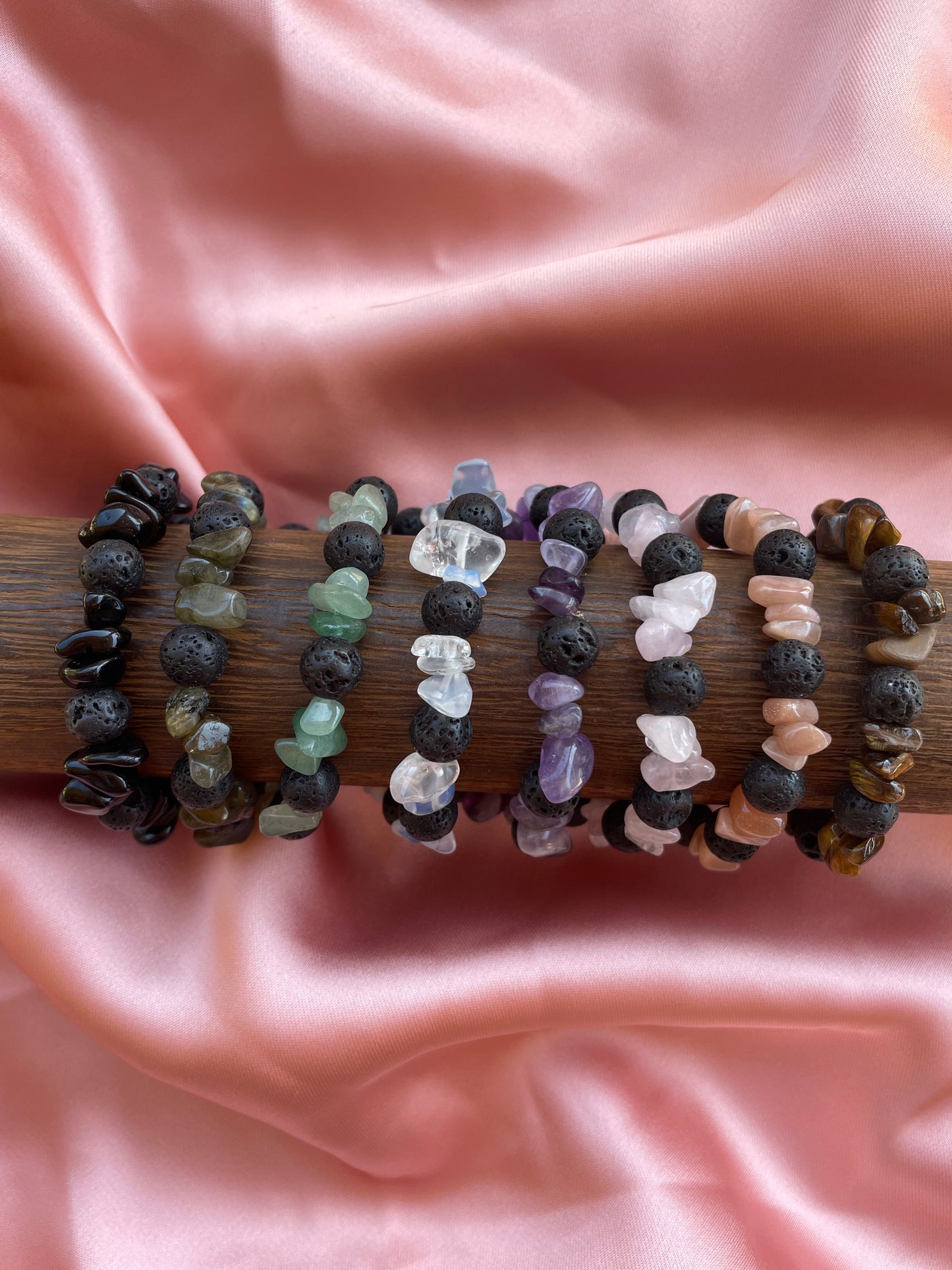 Assorted Black Lava Bead & Crystal Chip Bracelets | You pick the crystal