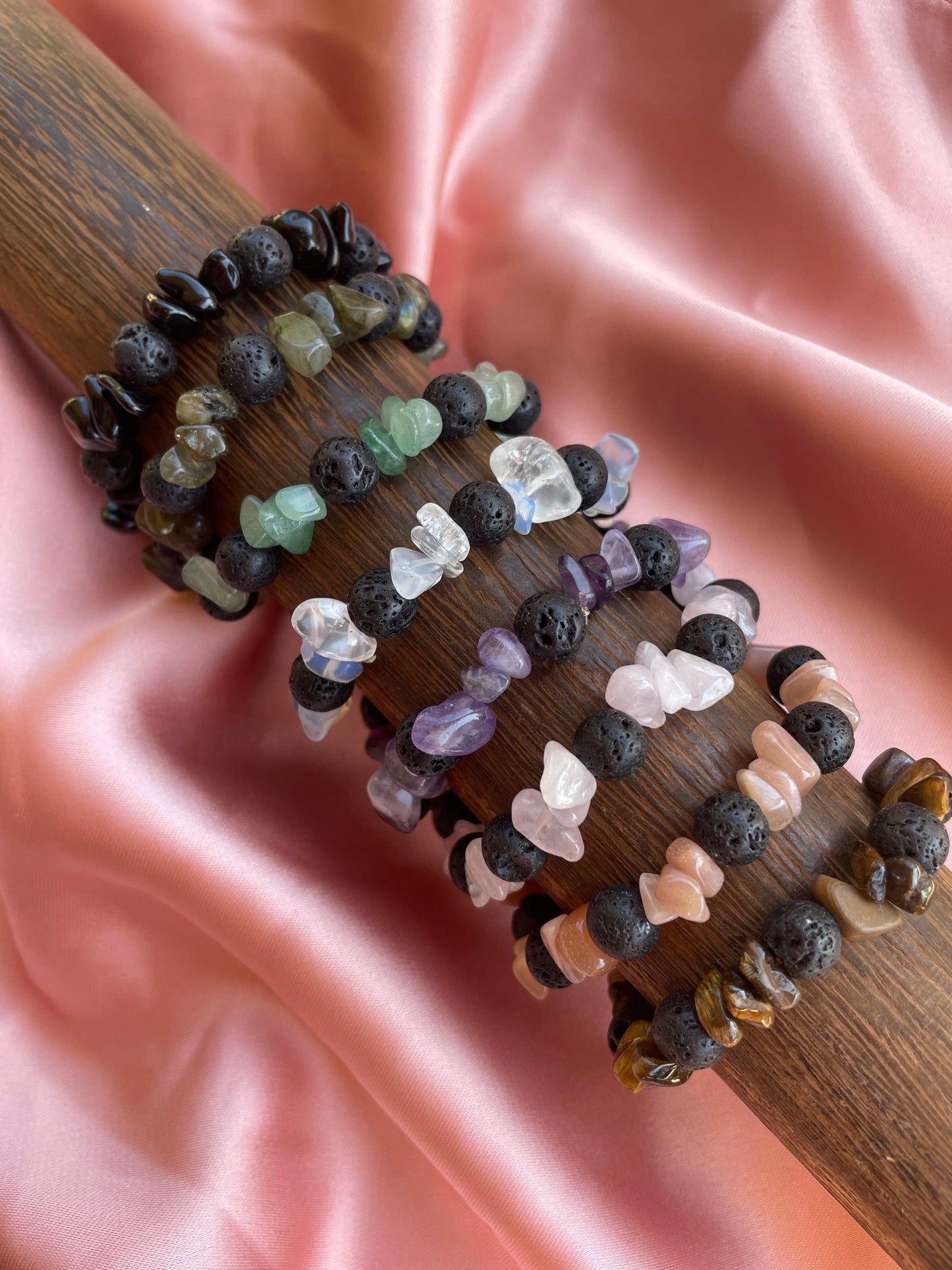 Assorted Black Lava Bead & Crystal Chip Bracelets | You pick the crystal