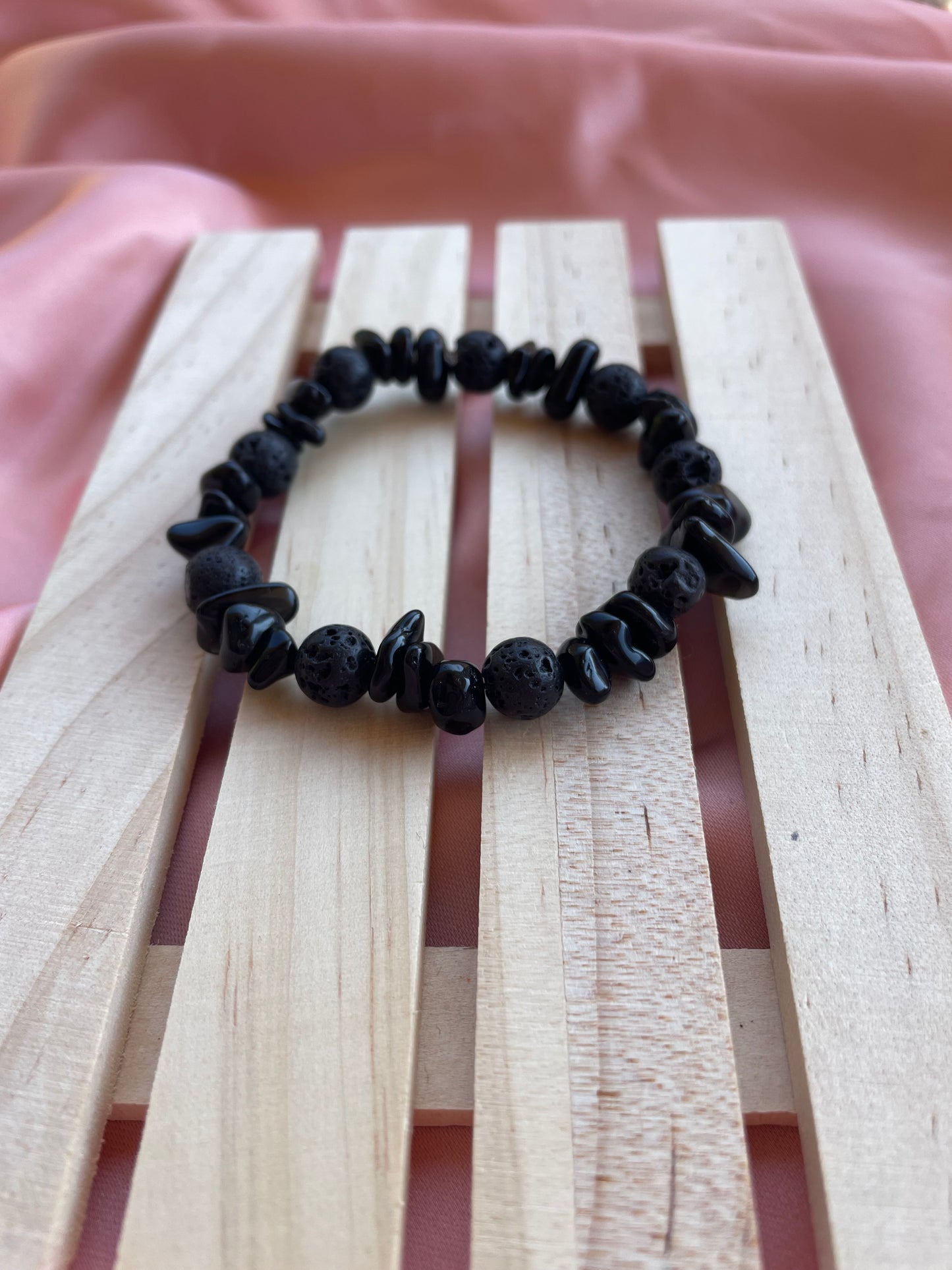 Assorted Black Lava Bead & Crystal Chip Bracelets | You pick the crystal