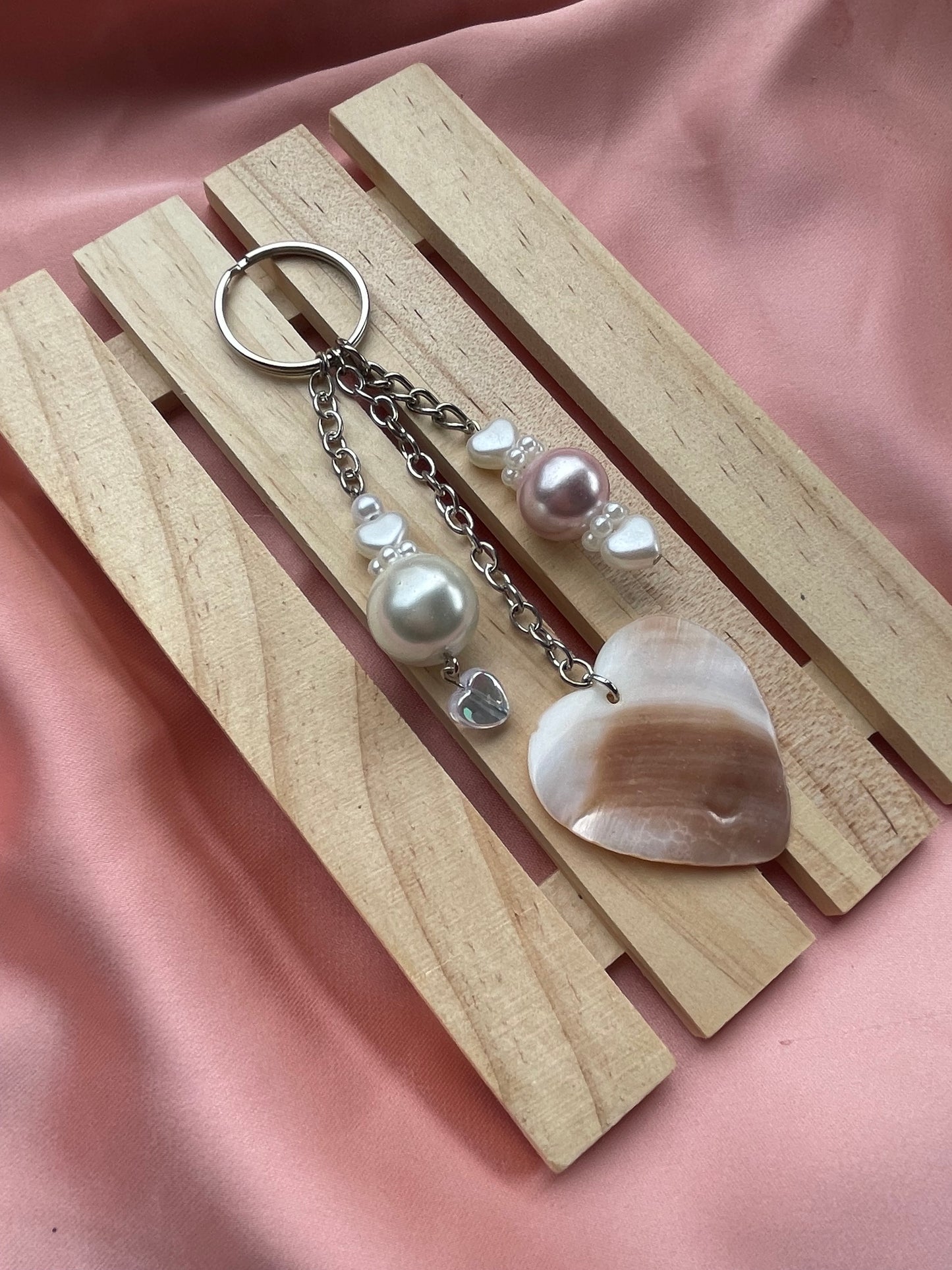 Shell Heart and Pearl Keychain | Bag Charm.