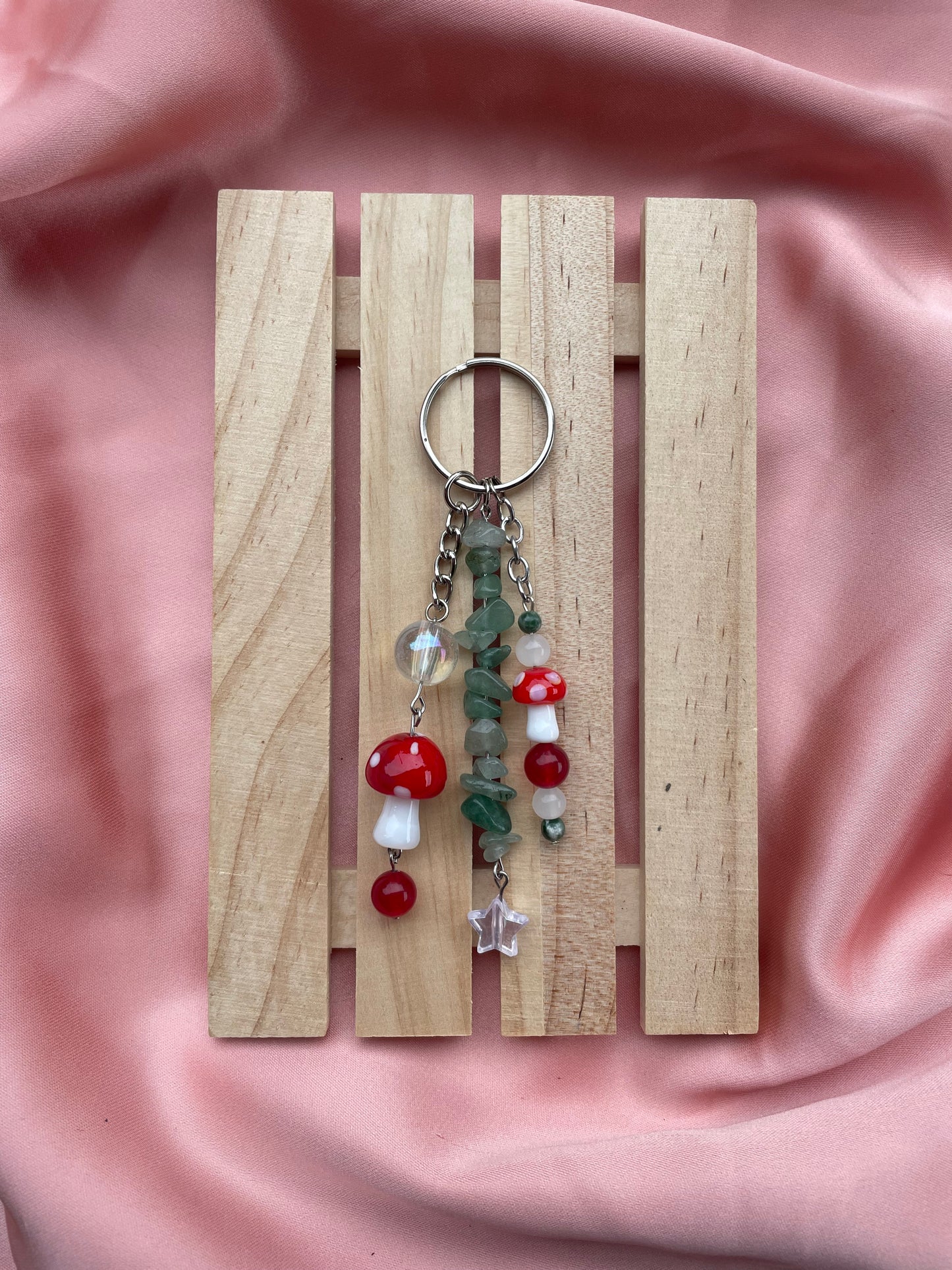 Green Aventurine & Mushroom Keychain | Bag Charm
