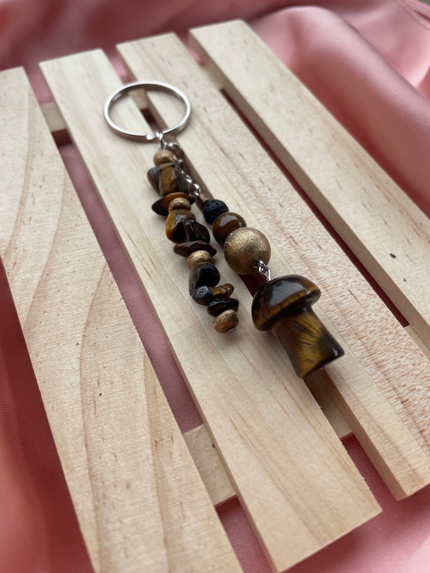 Tigers Eye Crystal Mushroom Keychain | Bag Charm